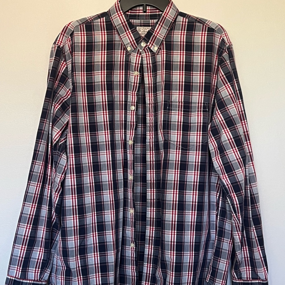 J Crew Men's Plaid Button-Up Shirt Navy & Red Size XL
